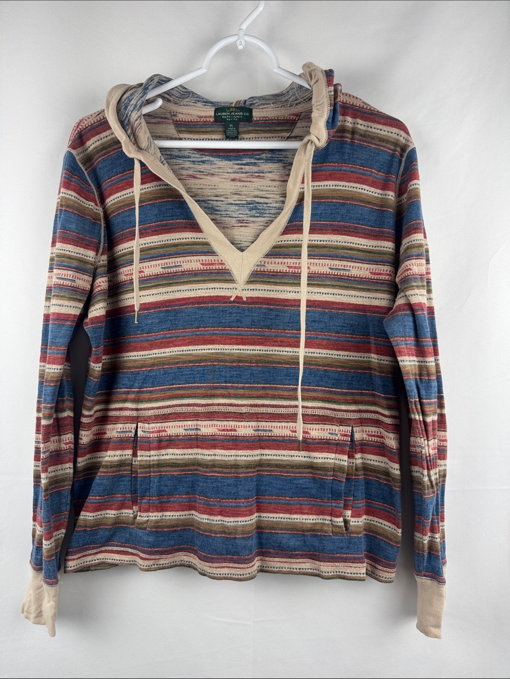 Lauren Jeans Co Ralph Lauren Size PL 100% Cotton Southwestern Striped Hoodie